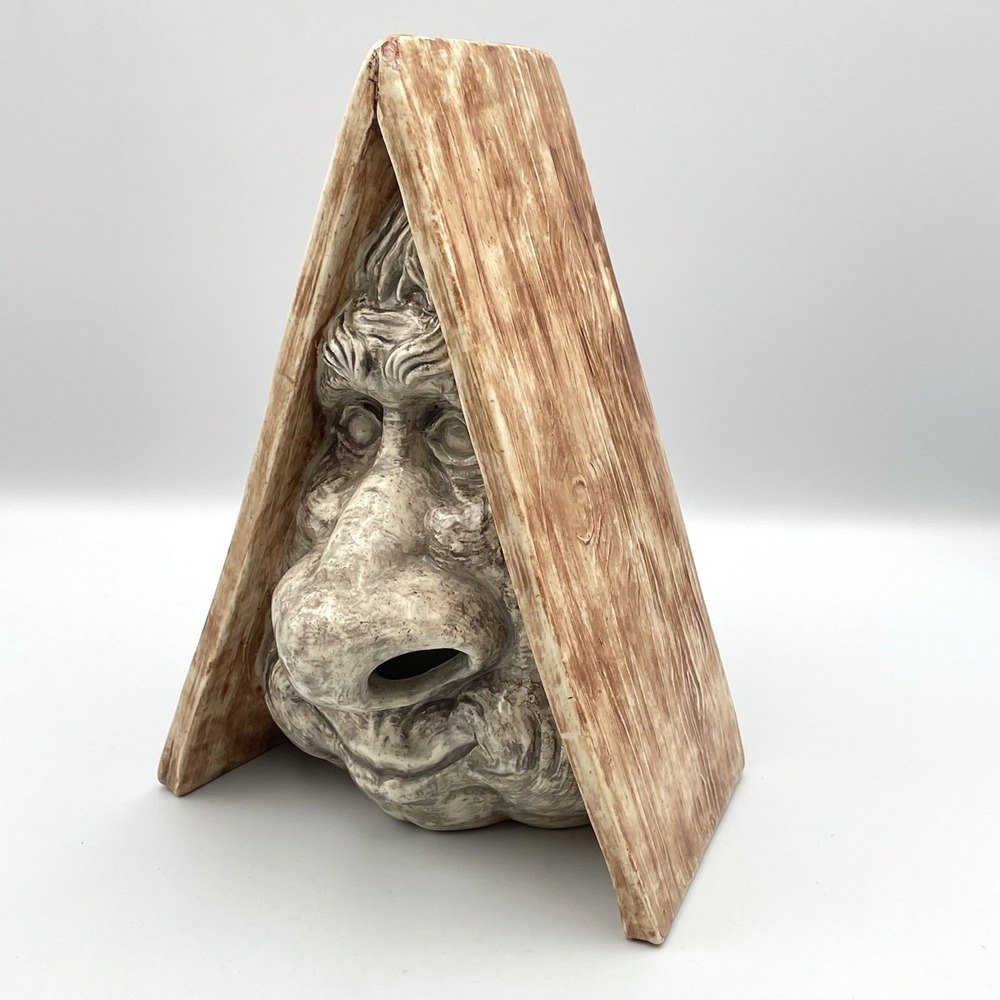 Vintage 1980s Ceramic Face Incense Burner Smoker Folk Art Triangle 9" - Read